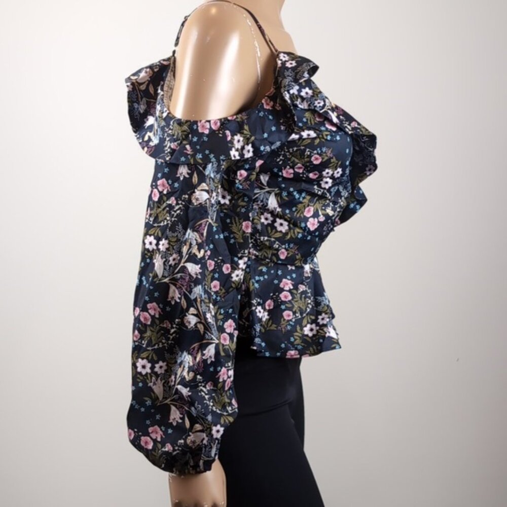 NEW Design Lab Floral Cold Shoulder Wrap Top Long Sleeve Ruffle Lord & Taylor - Picture 11 of 14